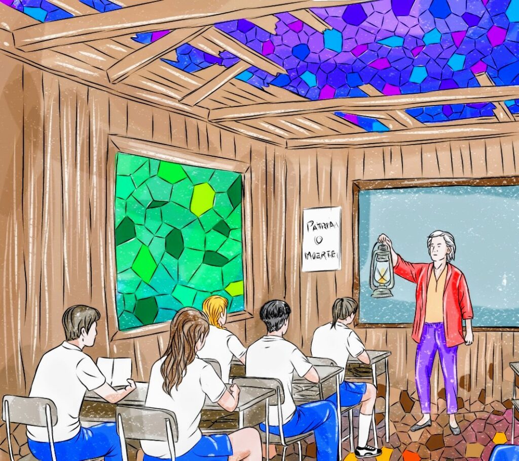 Pre-University Students in Elementary School Desks Pre-University Students in Elementary School Desks